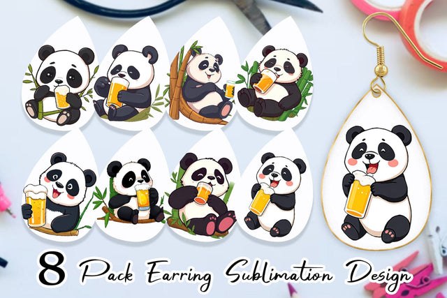 Earring Panda Beer Day Sublimation artnoy 