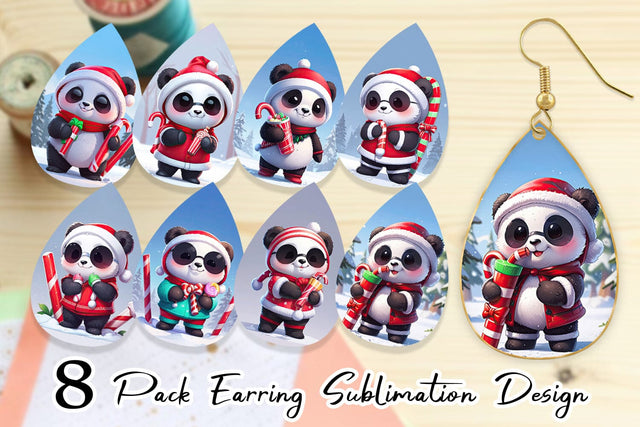 Earring Panda Christmas Sublimation artnoy 