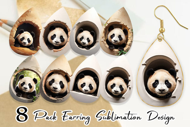 Earring Panda Peeks from Wall Sublimation artnoy 