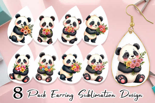 Earring Panda Spring Bouquet Sublimation artnoy 