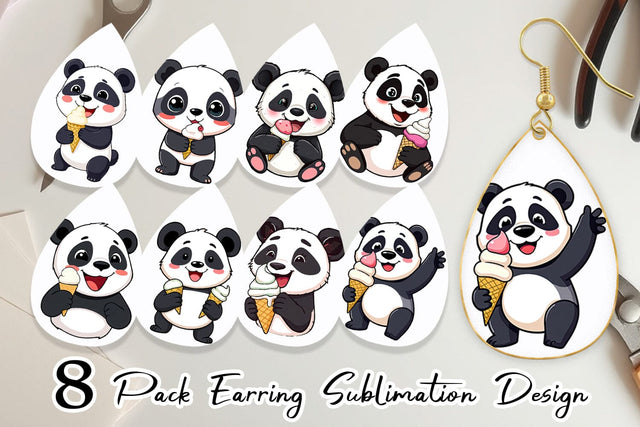 Earring Panda with Bamboo Sublimation artnoy 