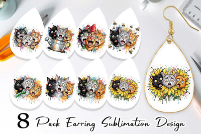Earring Panic Garden Cats Messy Watercolor Sublimation artnoy 