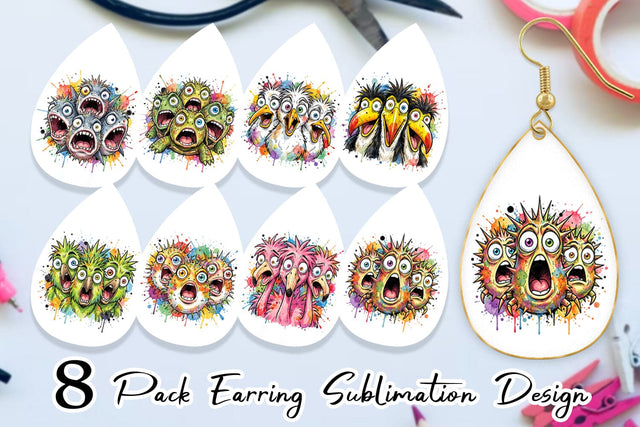 Earring Panic Tropical Animals Messy Watercolor Sublimation artnoy 