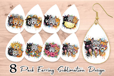 Earring Panic Tropical Cats Messy Watercolor Sublimation artnoy 