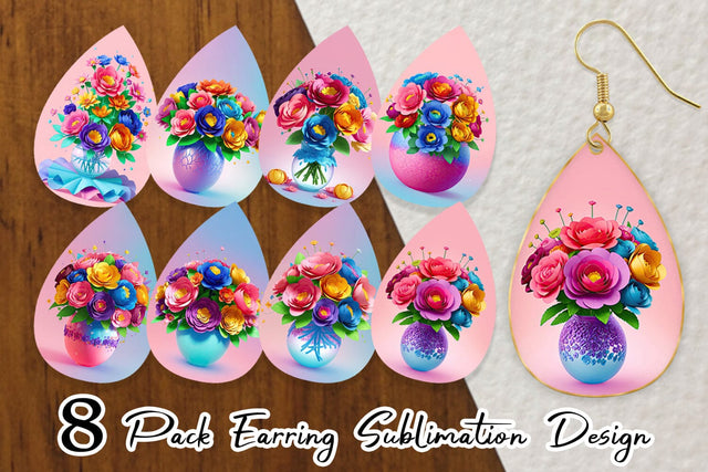 Earring Paper Flowers in Pots Sublimation artnoy 