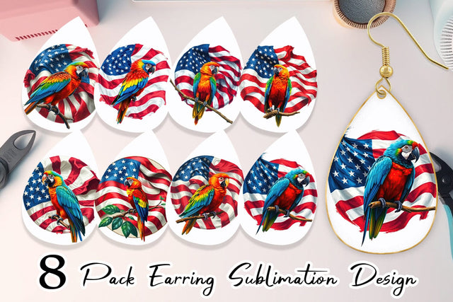 Earring Parrot 4th of July Sublimation artnoy 
