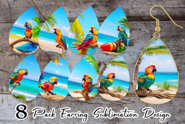 Earring Parrots in Beach Summer Sublimation artnoy 