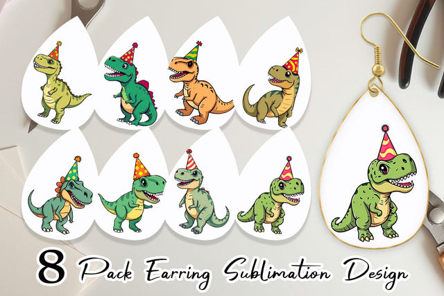 Earring Party Hat Dino Sublimation artnoy 