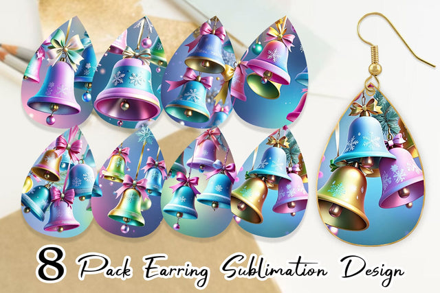 Earring Pastel Christmas Bells Sublimation artnoy 
