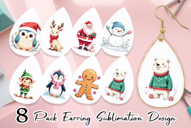 Earring Pastel Christmas Characters Sublimation artnoy 