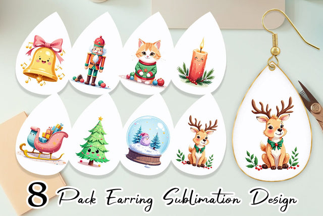 Earring Pastel Christmas Characters Sublimation artnoy 