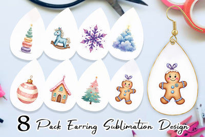 Earring Pastel Dreams Watercolor Christmas Sublimation artnoy 