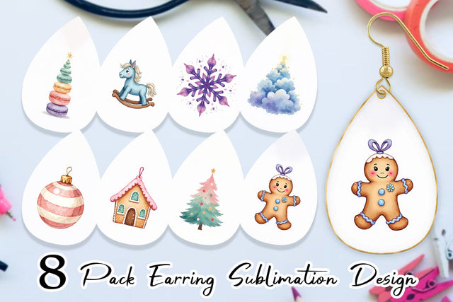 Earring Pastel Dreams Watercolor Christmas Sublimation artnoy 