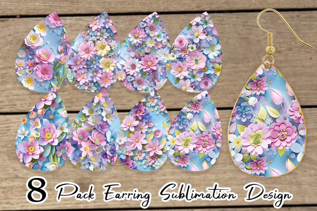 Earring Pastel Flowers Pattern Sublimation artnoy 