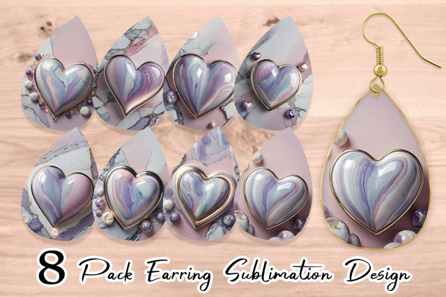 Earring Pastel Heart Marble Sublimation artnoy 