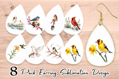 Earring Pastel Spring Birds & Blooms Watercolor Sublimation artnoy 