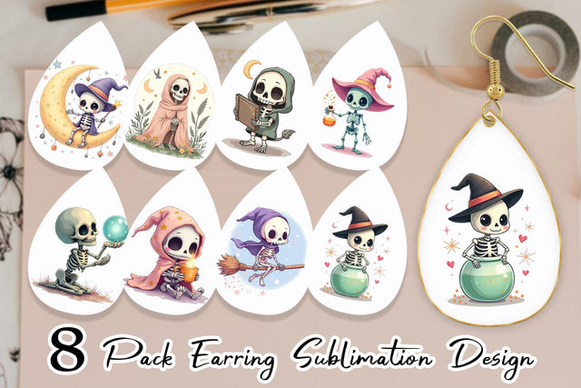 Earring Pastel Witch Skeleton Sublimation artnoy 