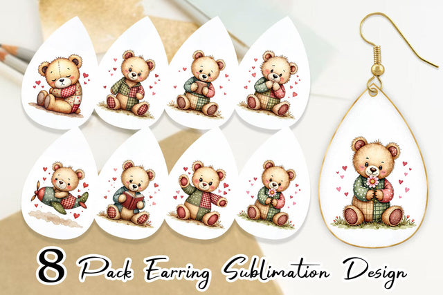 Earring Patchwork Bear Adventures Sublimation artnoy 