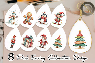 Earring Patchwork Christmas Cute Sublimation artnoy 