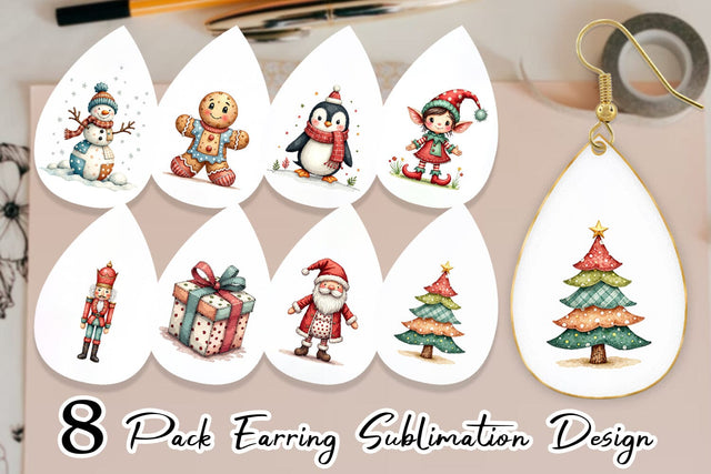 Earring Patchwork Christmas Cute Sublimation artnoy 