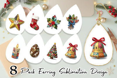 Earring Patchwork Christmas Folk Art Sublimation artnoy 