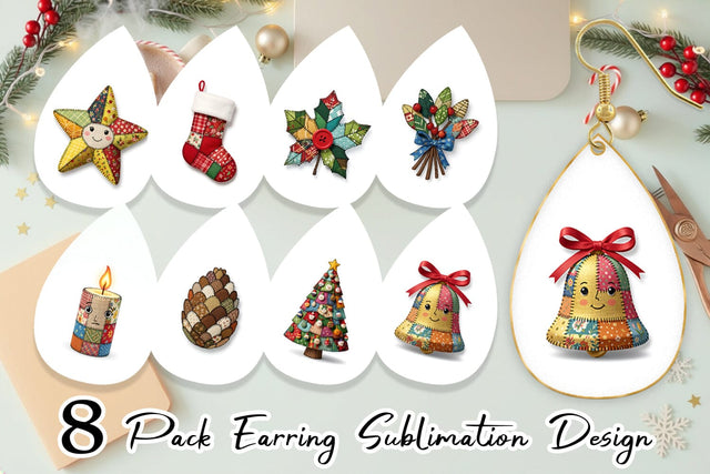 Earring Patchwork Christmas Folk Art Sublimation artnoy 