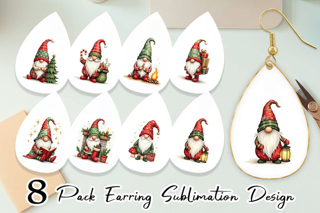 Earring Patchwork Christmas Gnome Sublimation artnoy 