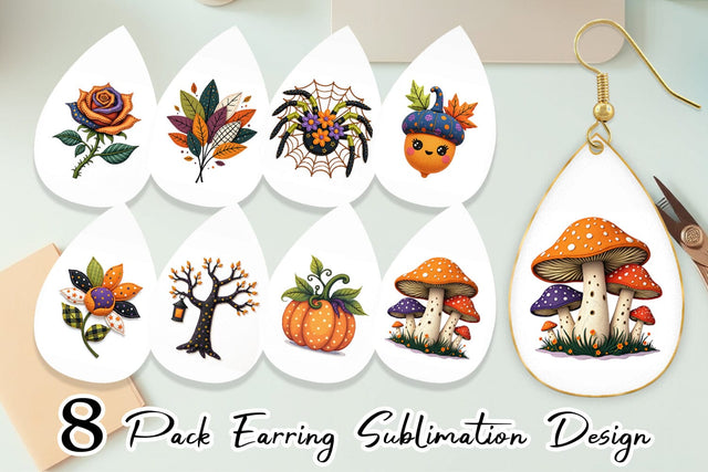 Earring Patchwork Halloween Botanicals Sublimation artnoy 