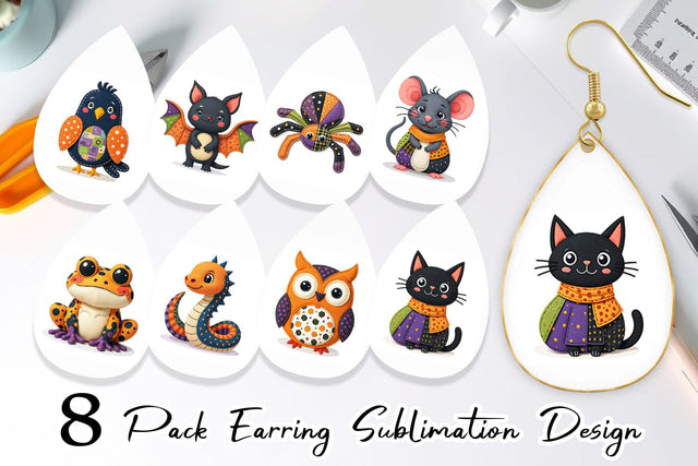 Earring Patchwork Halloween Critters Sublimation artnoy 