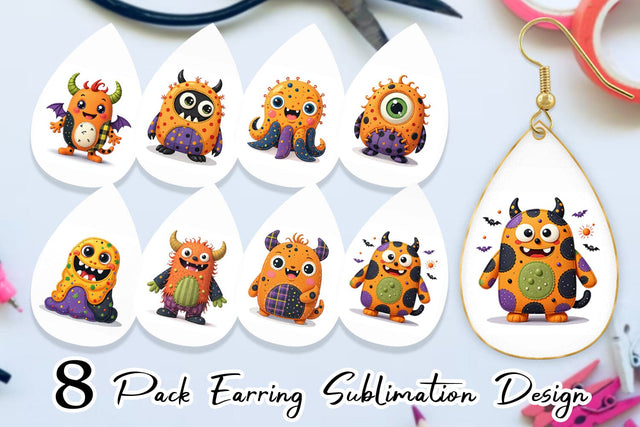 Earring Patchwork Halloween Monsters Sublimation artnoy 