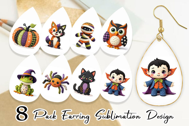 Earring Patchwork Halloween Plushies Sublimation artnoy 