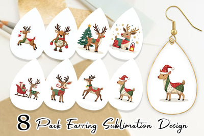 Earring Patchwork Reindeer Sublimation artnoy 