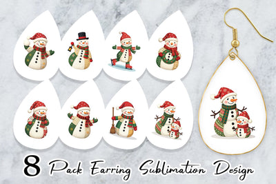 Earring Patchwork Snowman Sublimation artnoy 
