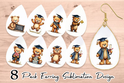 Earring Patchwork Teddy Bear Graduates Sketchy Retro Sublimation artnoy 