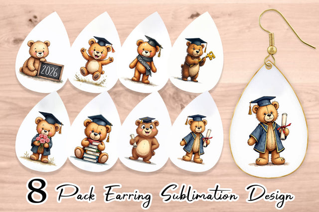 Earring Patchwork Teddy Bear Graduates Sketchy Retro Sublimation artnoy 
