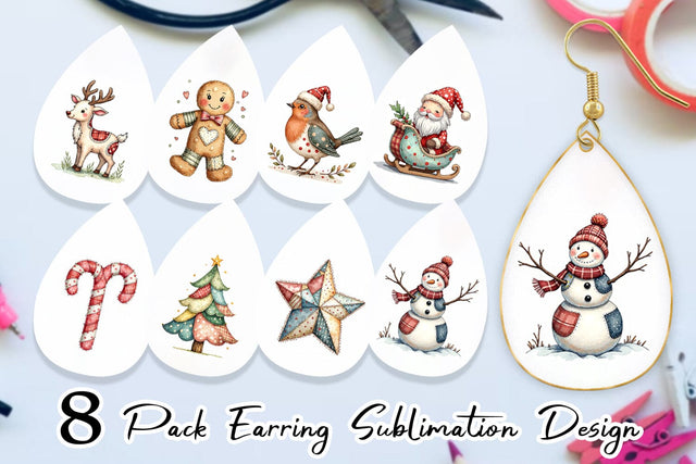 Earring Patchwork Watercolor Christmas Sublimation artnoy 
