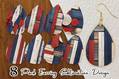 Earring Patriot Day Wood Texture Sublimation artnoy 