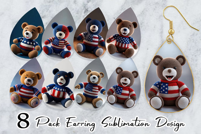 Earring Patriotic Bear Crochet Sublimation artnoy 