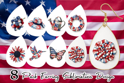 Earring Patriotic Bloom Fabric Watercolor Sublimation artnoy 