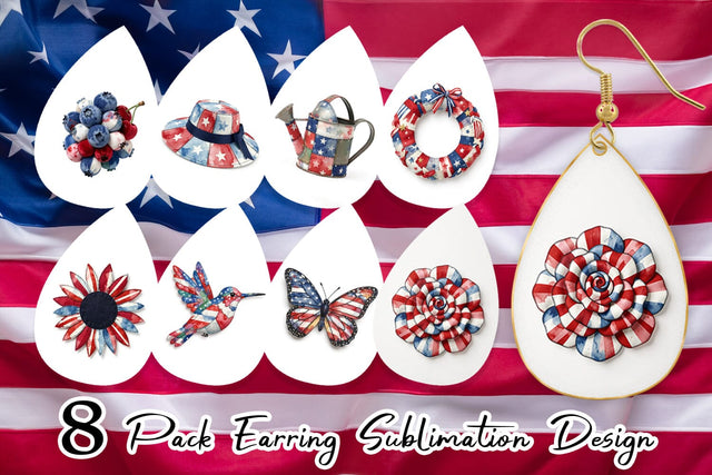 Earring Patriotic Bloom Fabric Watercolor Sublimation artnoy 