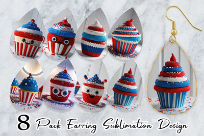 Earring Patriotic Cupcake Crochet Sublimation artnoy 