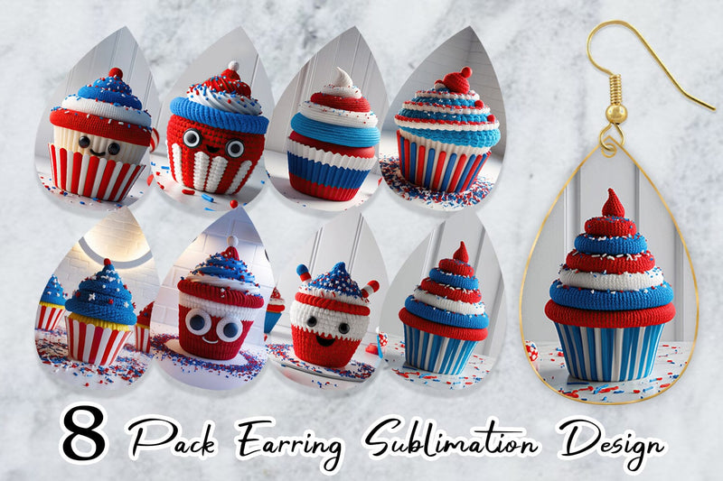 Earring Patriotic Cupcake Crochet Sublimation artnoy 