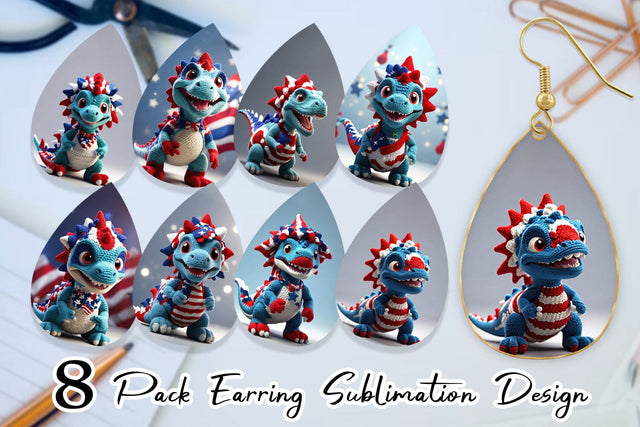 Earring Patriotic Dinosaur Crochet Sublimation artnoy 