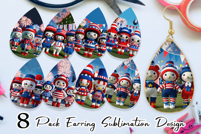 Earring Patriotic Doll Crochet Sublimation artnoy 