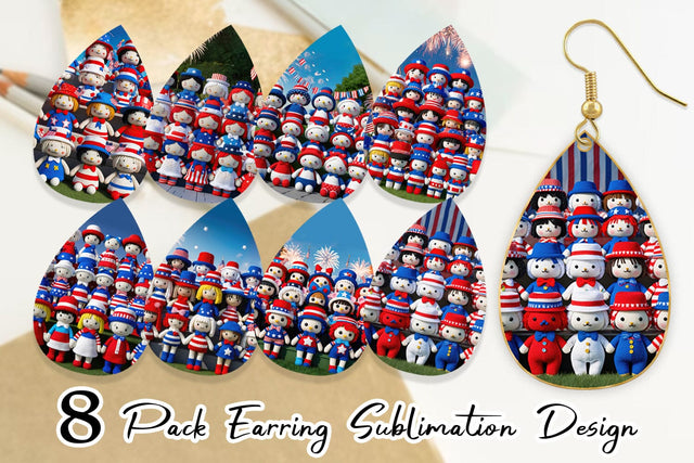 Earring Patriotic Dolls Crochet Sublimation artnoy 