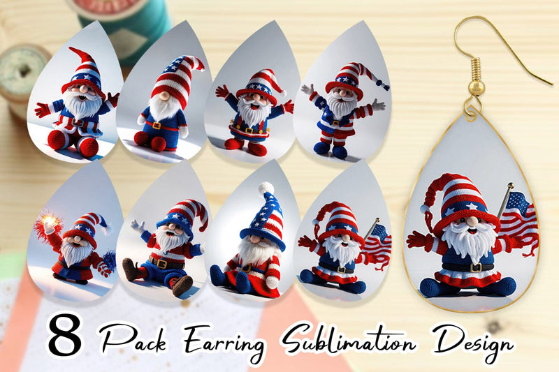 Earring Patriotic Gnome Crochet Sublimation artnoy 