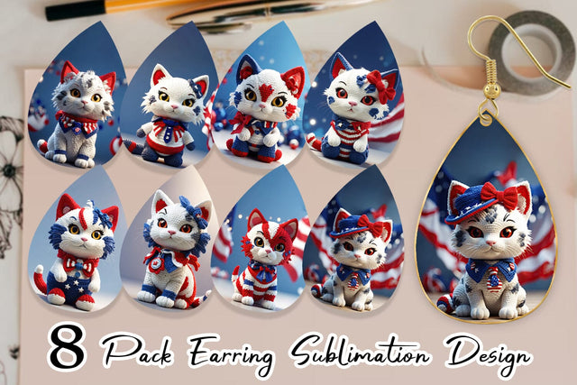 Earring Patriotic Kitty Crochet Sublimation artnoy 