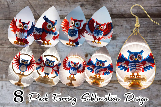 Earring Patriotic Owl Crochet Sublimation artnoy 