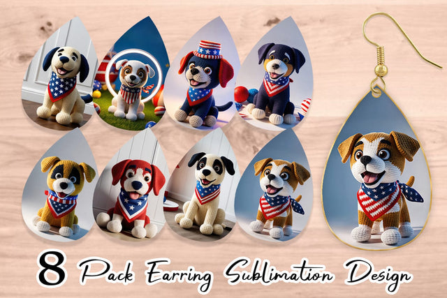 Earring Patriotic Puppy Crochet Sublimation artnoy 
