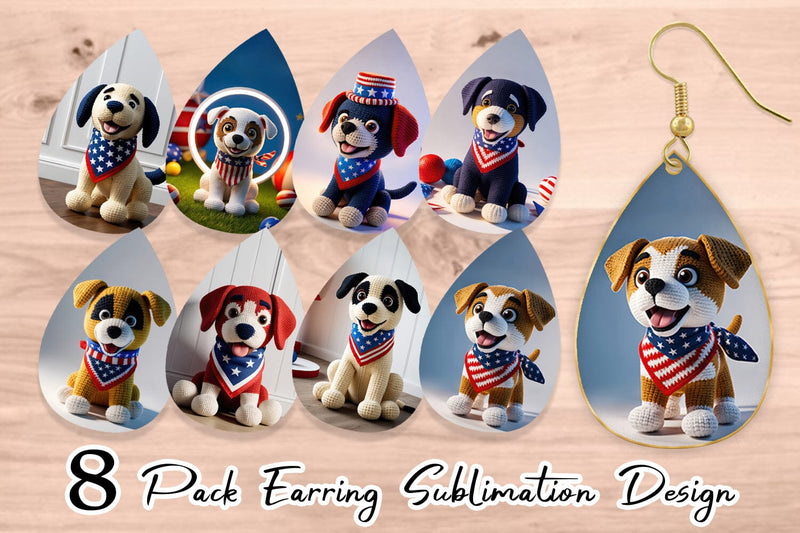 Earring Patriotic Puppy Crochet Sublimation artnoy 